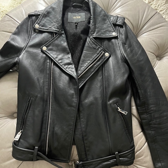 Maje black leather biker jacket